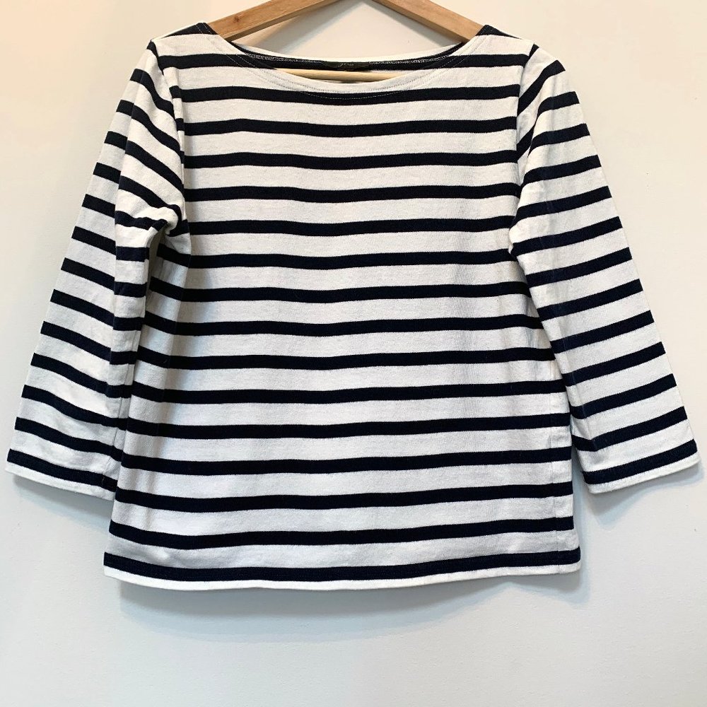J. Crew Striped Boat Neck 3/4 Sleeve Tee
